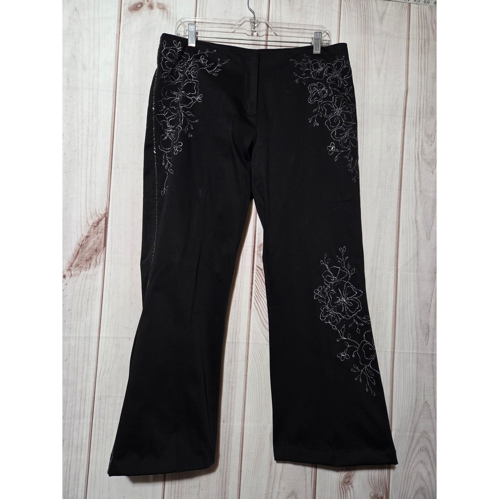 Cache womens black embroidered beaded flare‎ pants size 12
